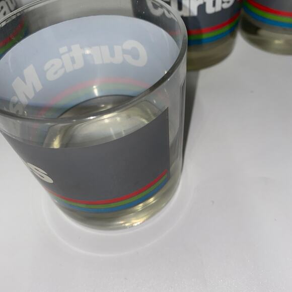 4 Vtg Curtis Mathes Promotional Advertising Rocks Glasses Gray & Rainbow Stripe - Picture 5 of 7